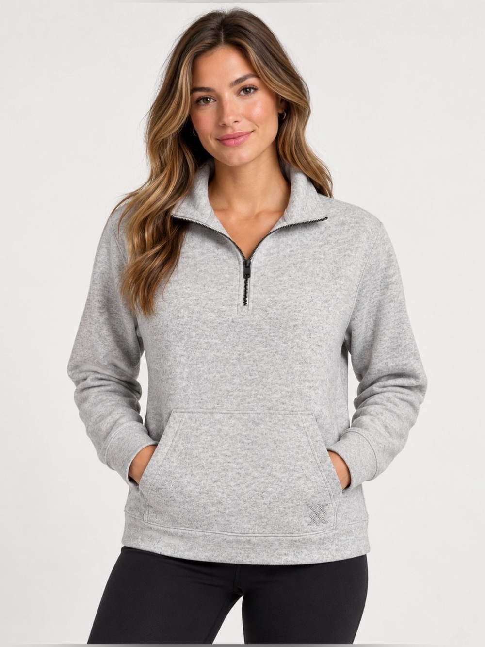 Express Women's Light Gray Quarter-Zip Pullover Hoodie